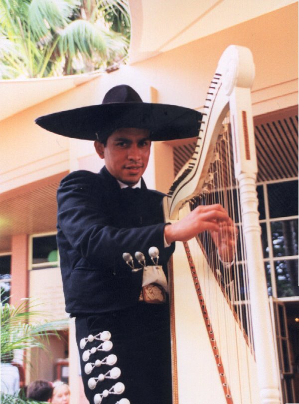 Victor playing the harp
