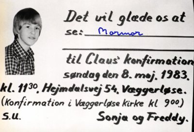 Invitation for Claus' confirmation ceremony